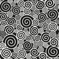 Pattern of spirals. Black and white background.
